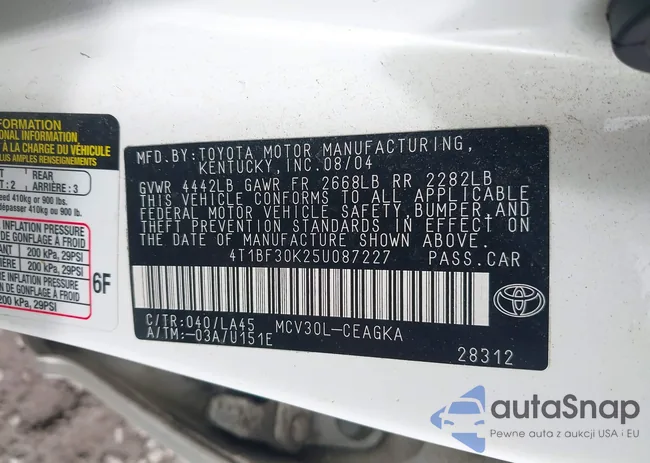 4T1BF30K25U087227: 43298007