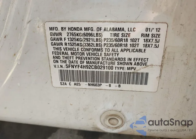 5FNYF4H92CB029100: 43298059