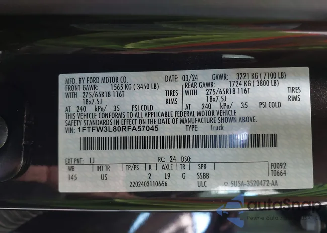 1FTFW3L80RFA57045: 43298108