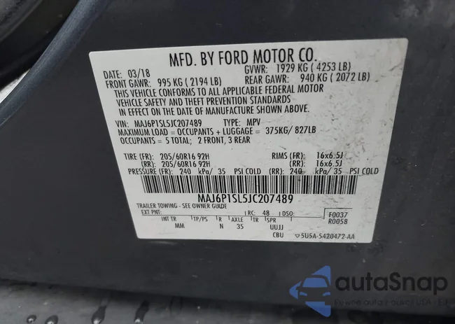 MAJ6P1SL5JC207489: 43298125