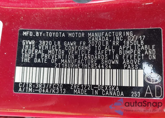 2T1BURHE1HC854434: 43298330