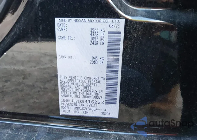 1N4BL4BV1RN316223: 43297437