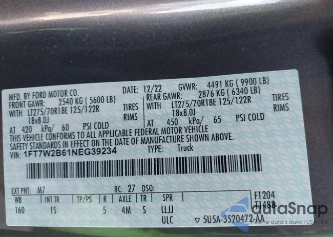 1FT7W2B61NEG39234: 43297502