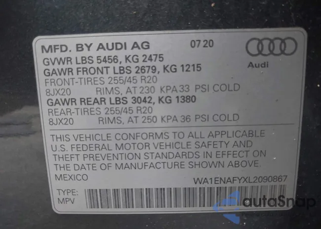 WA1ENAFYXL2090867: 43297624