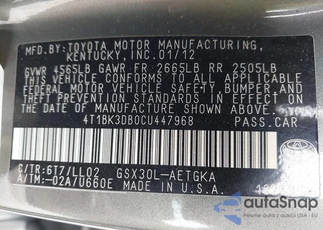 4T1BK3DB0CU447968: 43297750