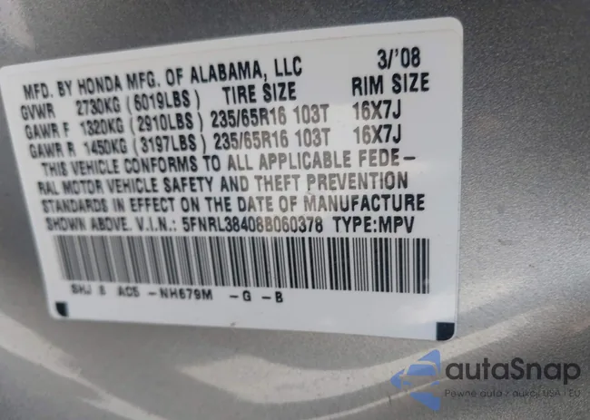 5FNRL38408B060378: 43297777