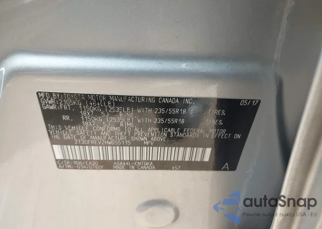 2T3DFREV2HW655115: 43298912