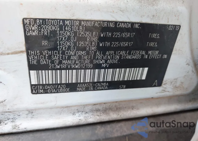 2T3W1RFV1KW012199: 43298972