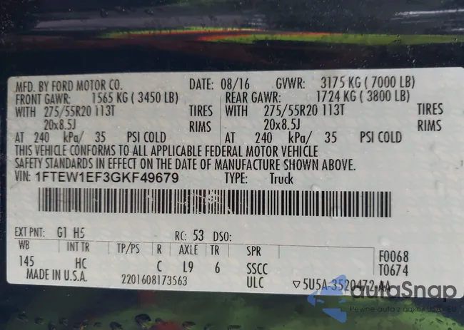 1FTEW1EF3GKF49679: 43299167