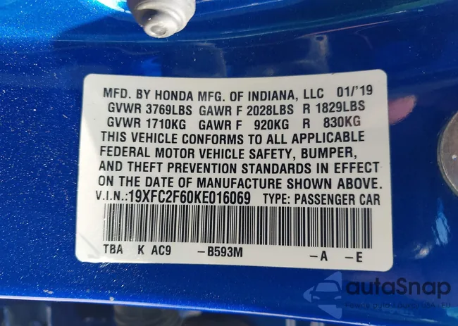 19XFC2F60KE016069: 43298575