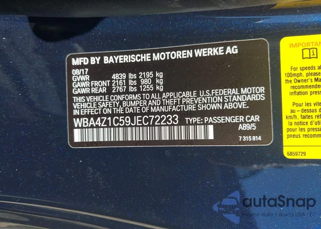 WBA4Z1C59JEC72233: 43298576