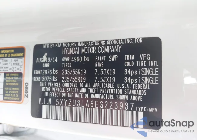 5XYZU3LA6EG223937: 43298591