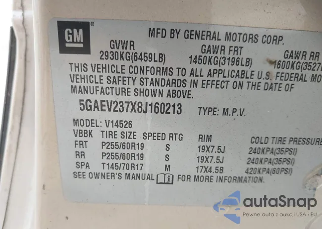 5GAEV237X8J160213: 43298598