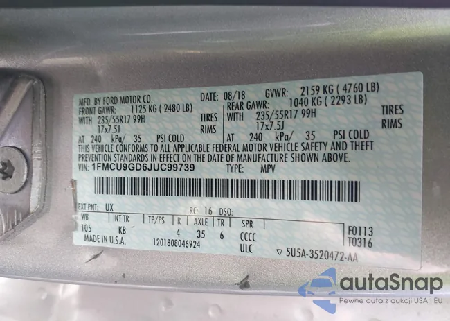 1FMCU9GD6JUC99739: 43298625