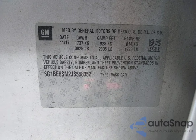 3G1BE6SM2JS558352: 43300017