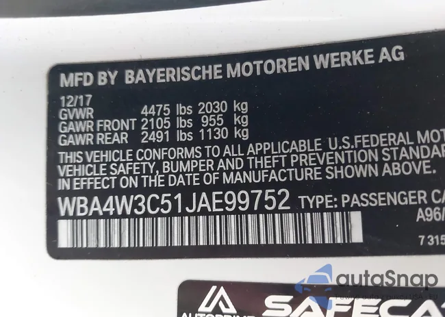 WBA4W3C51JAE99752: 43300032