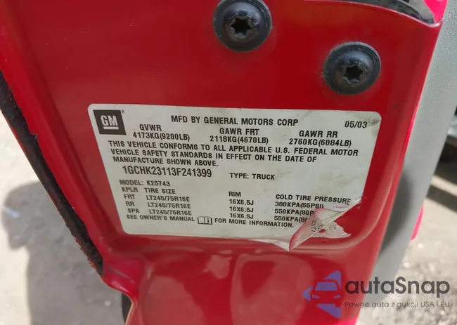 1GCHK23113F241399: 43300068