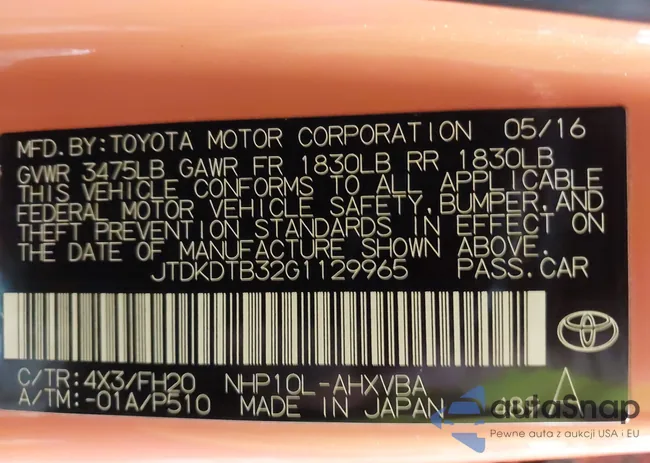 JTDKDTB32G1129965: 43300165