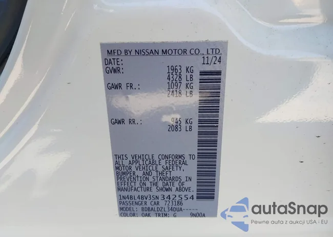 1N4BL4BV3SN342554: 43300188