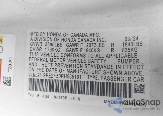 2HGFE2F50RH565191: 43299465