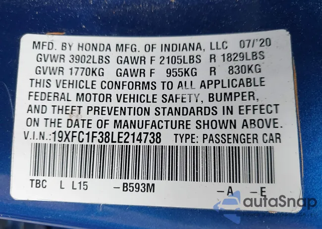 19XFC1F38LE214738: 43299649