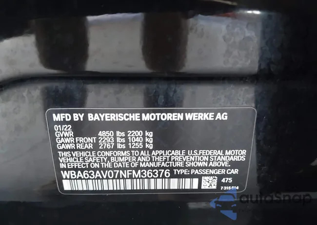 WBA63AV07NFM36376: 43300831