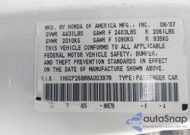 1HGCP26888A003978: 43300945