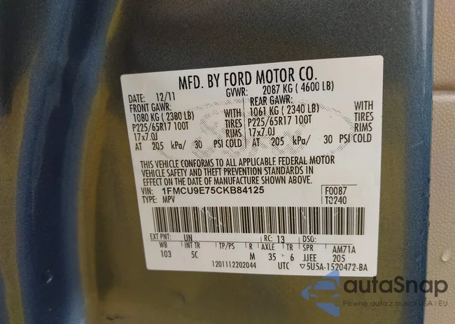 1FMCU9E75CKB84125: 43300968