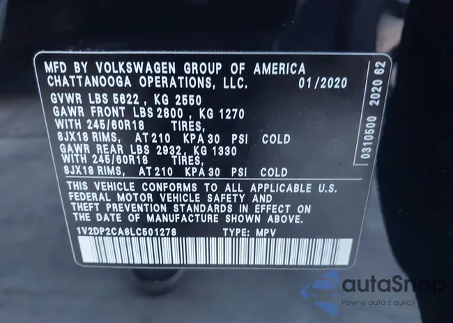 1V2DP2CA8LC501278: 43301001