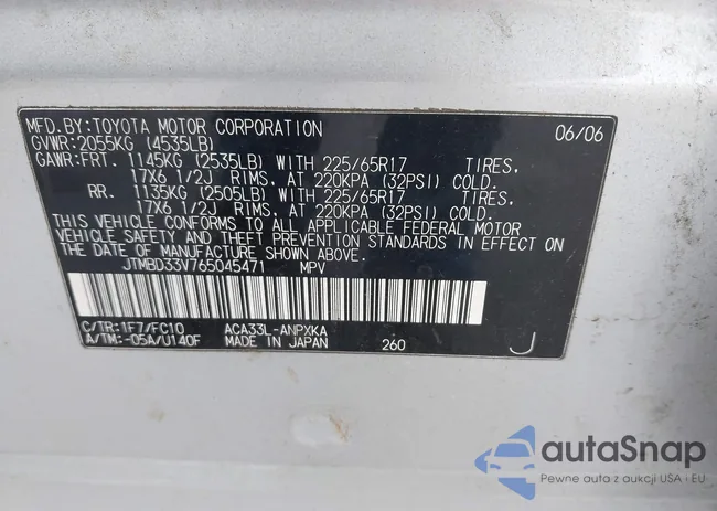 JTMBD33V765045471: 43301041