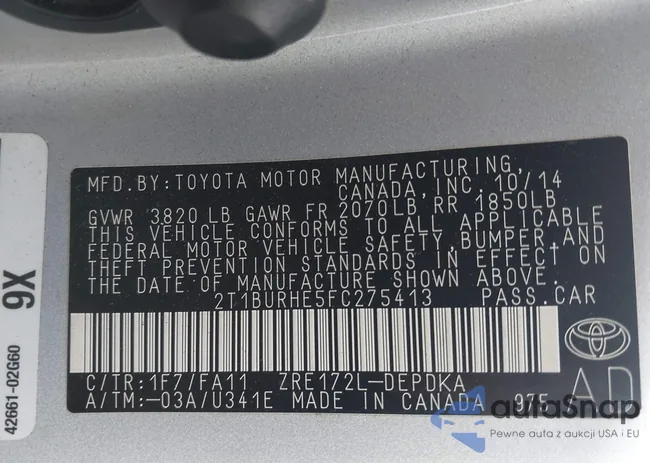 2T1BURHE5FC275413: 43301124