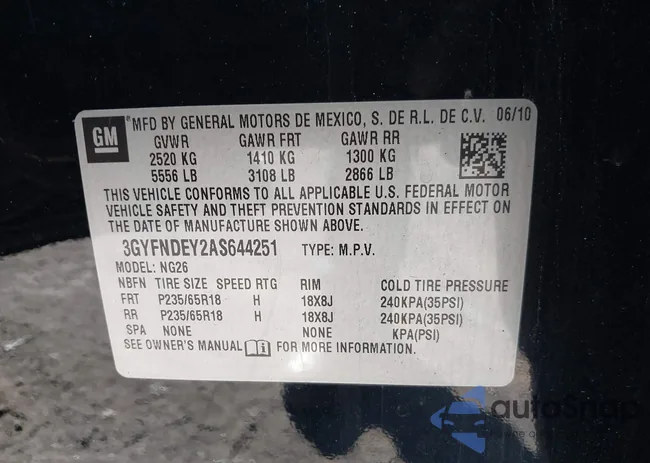 3GYFNDEY2AS644251: 43301212