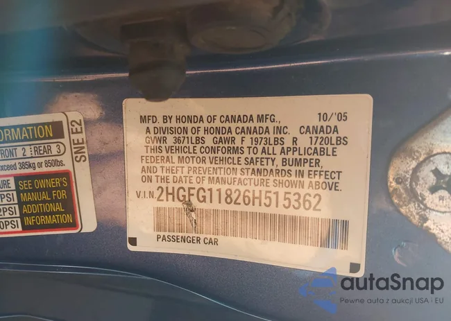 2HGFG11826H515362: 43301269