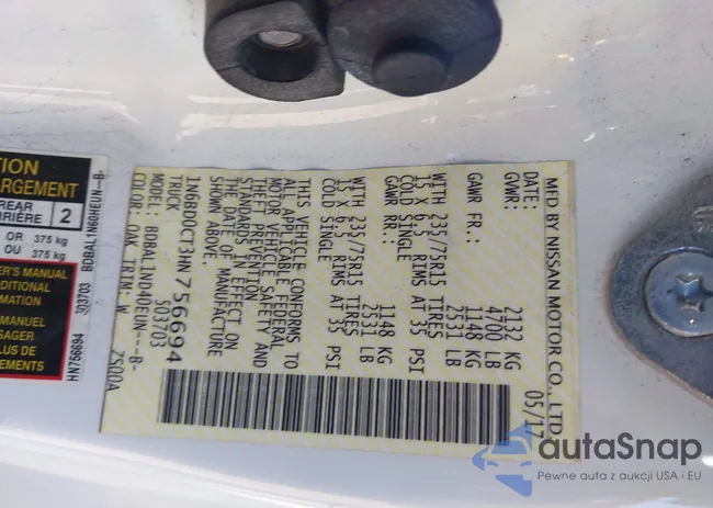 1N6BD0CT3HN756694: 43301296