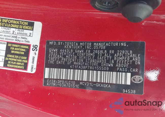 4T1FA38P78U155509: 43300436