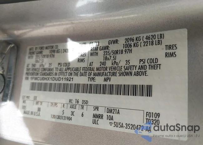 1FMCU0HX1DUD11921: 43300441