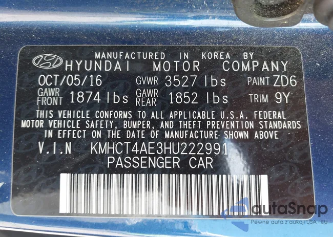 KMHCT4AE3HU222991: 43300467