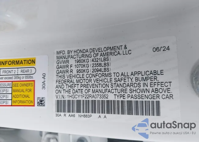 1HGCY1F22RA073352: 43300538