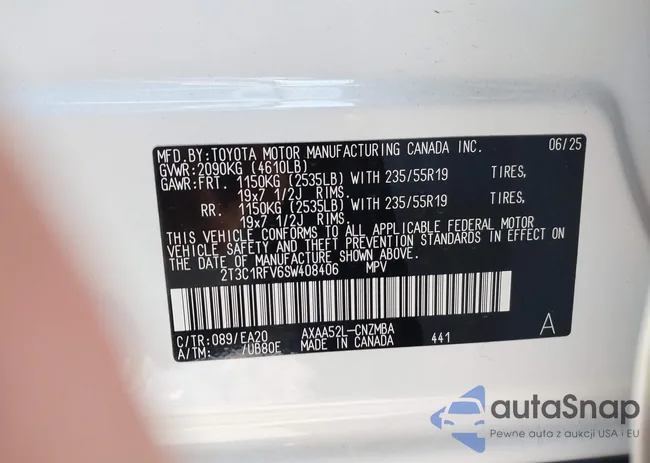 2T3C1RFV6SW408406: 43300678