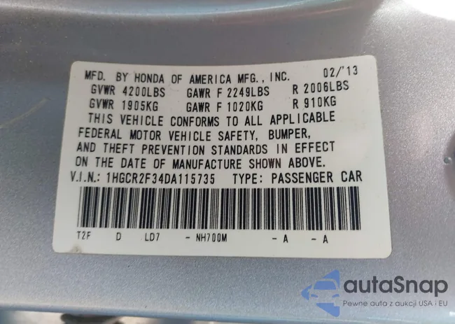 1HGCR2F34DA115735: 43300720