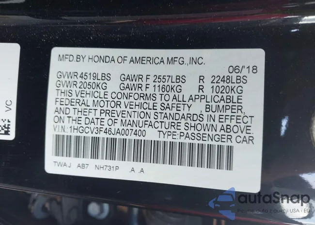 1HGCV3F46JA007400: 43301829