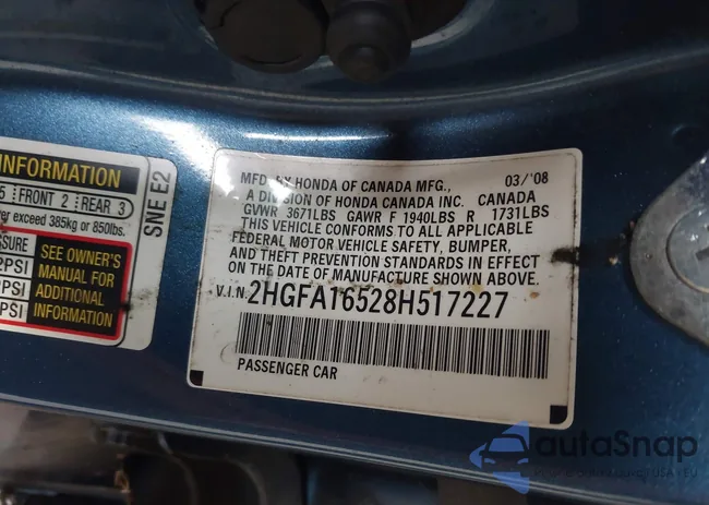 2HGFA16528H517227: 43301897