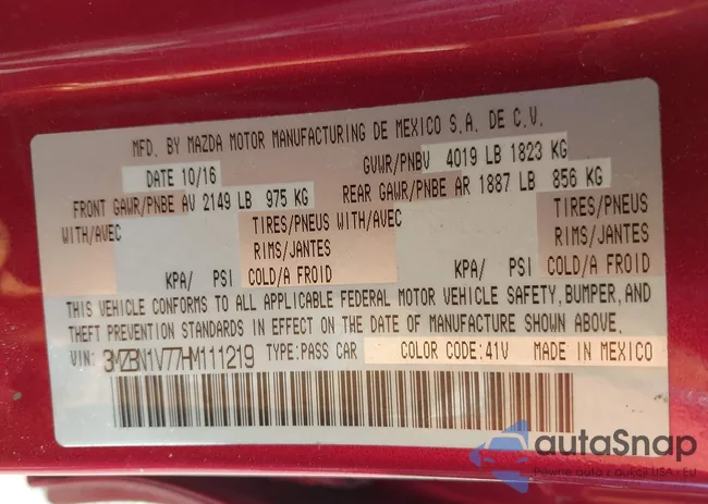 3MZBN1V77HM111219: 43301932