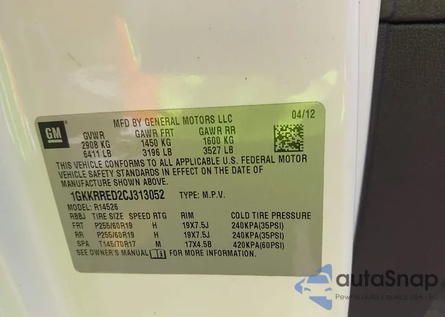 1GKKRRED2CJ313052: 43301944