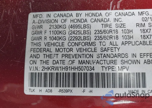 2HKRW1H91HH507034: 43302025