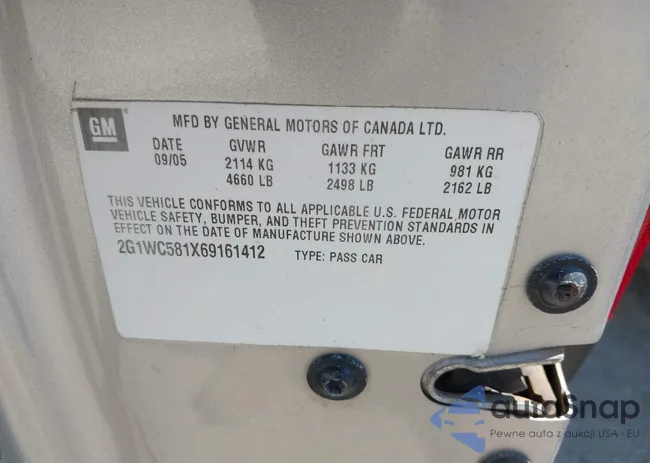 2G1WC581X69161412: 43302097