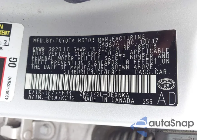 2T1BURHE1JC006916: 43302202