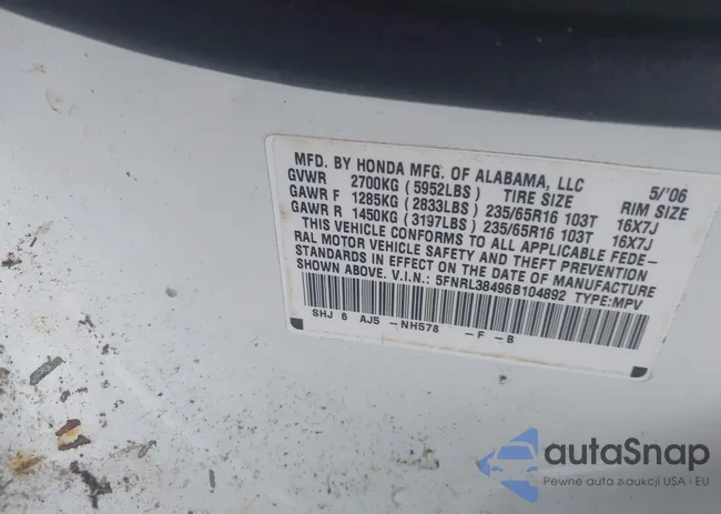 5FNRL38496B104892: 43302298