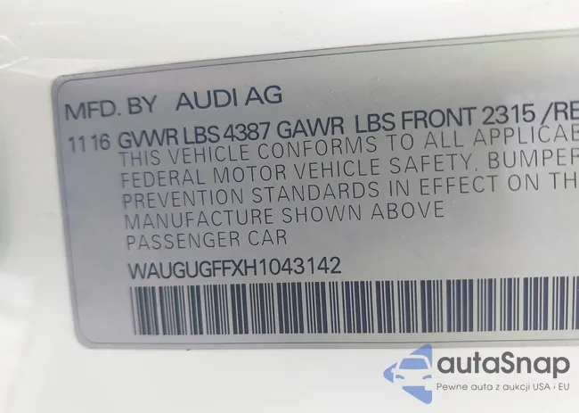 WAUGUGFFXH1043142: 43301390