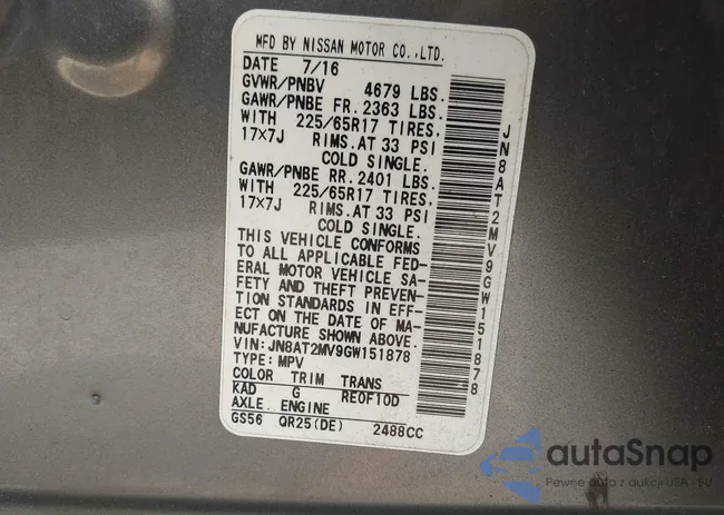 JN8AT2MV9GW151878: 43301445